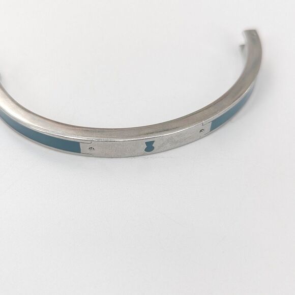 Fossil Signed Silver Tone Turquoise Enamel Hinged Bangle Bracelet Key Lock - Picture 4 of 6